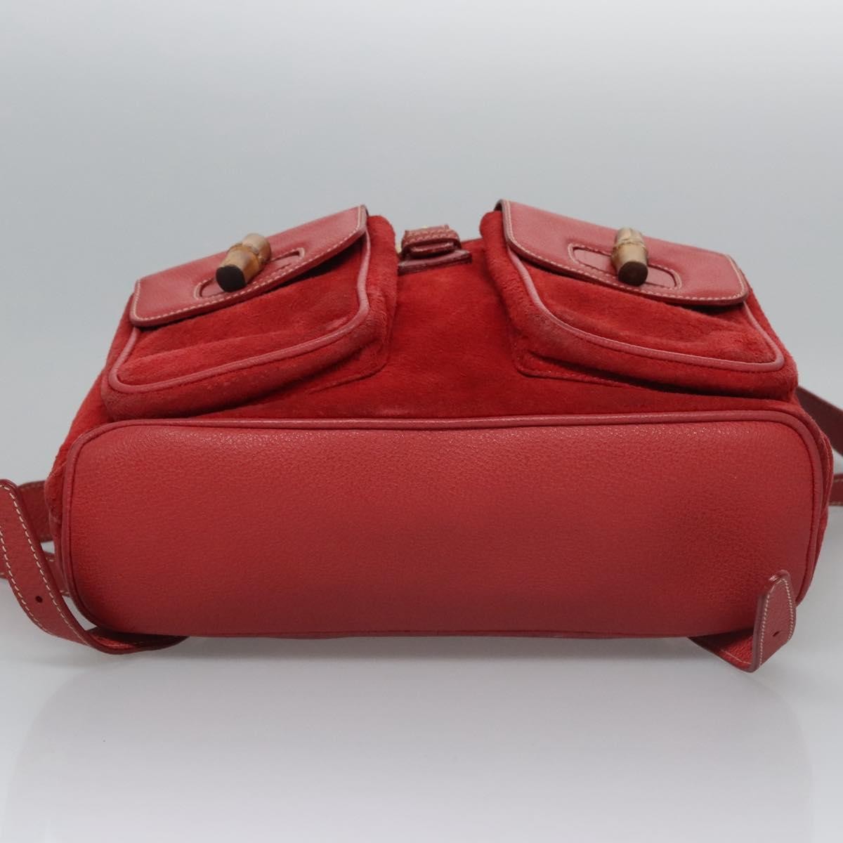 Gucci Vintage Bamboo Suede and Leather, Red, Suede, Backpack