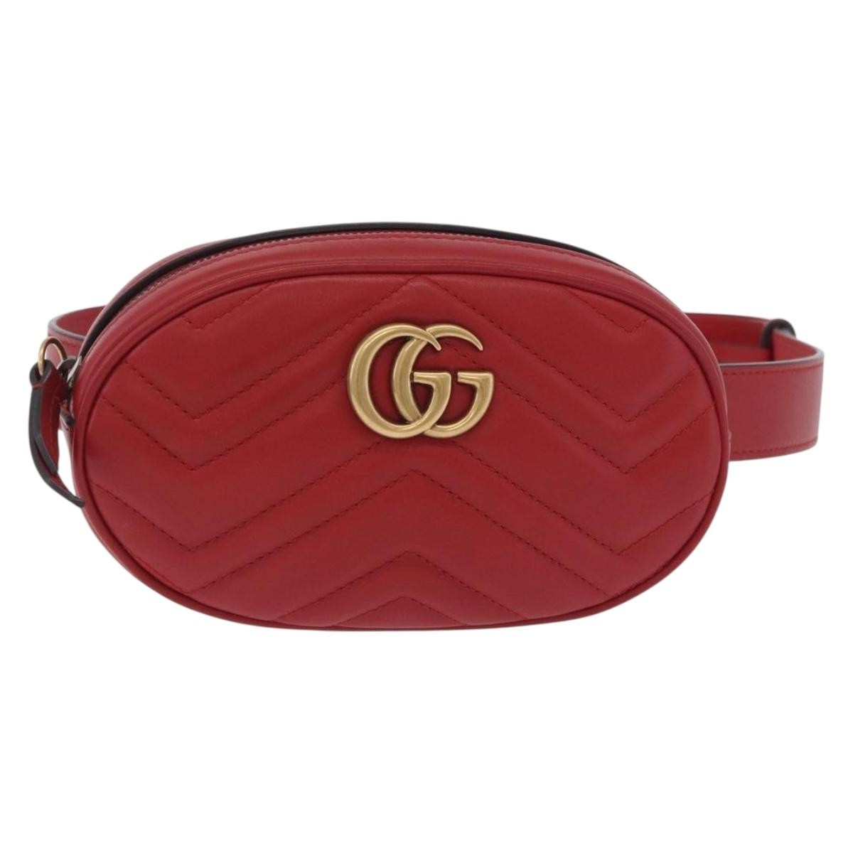 Gucci GG Marmont Belt Matelasse Leather, Red, Leather, Handbag