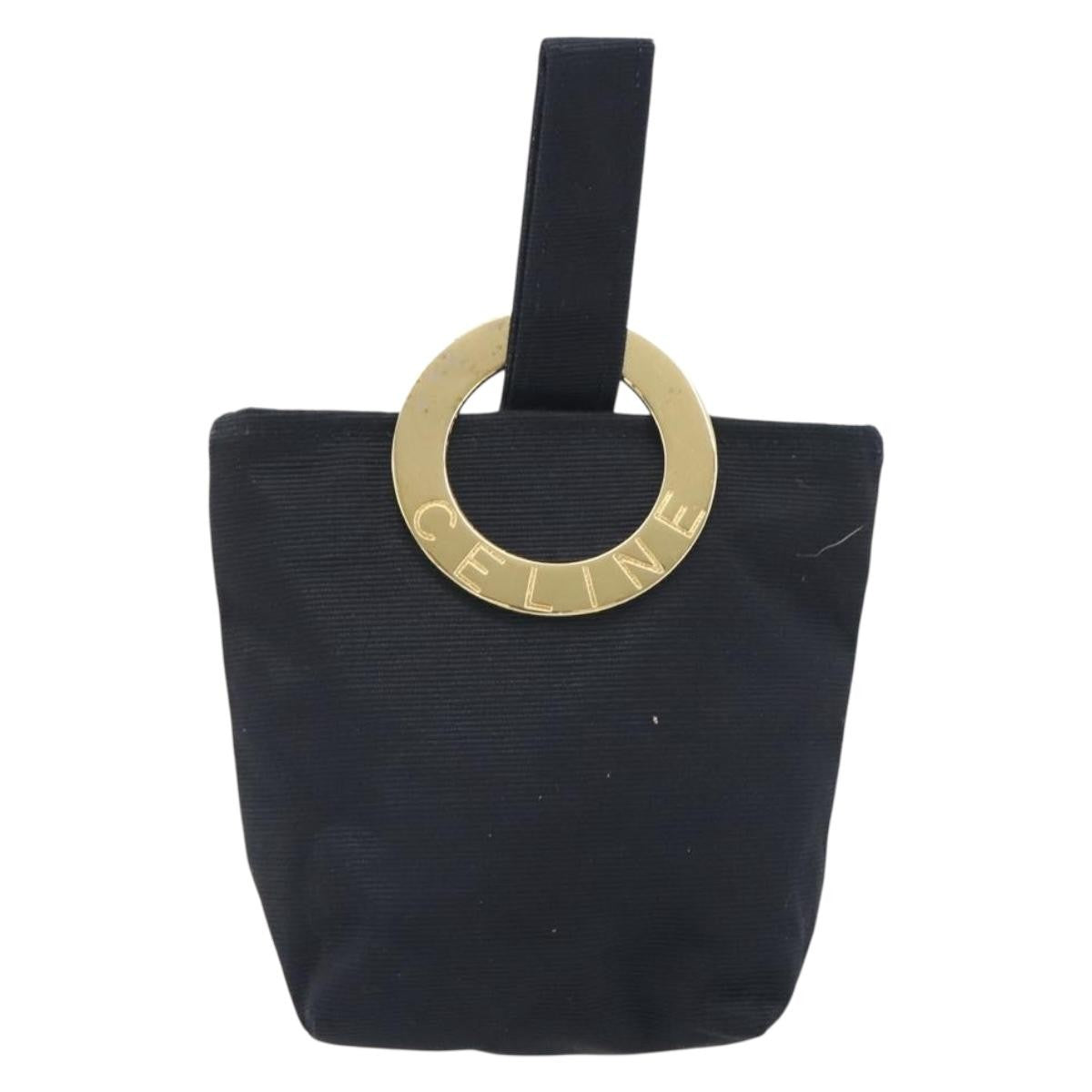 Celine Circle Logo Pouch Canvas, Black, Canvas, Clutch
