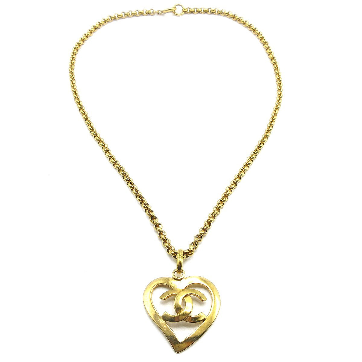 Chanel CC Heart Pendant Metal, Gold, Gold Plated, Necklace