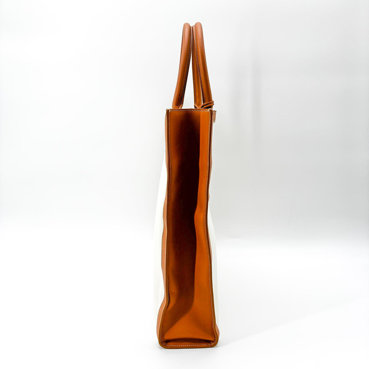 Celine Vertical Cabas Canvas with Leather, Beige, Canvas, Tote Bag