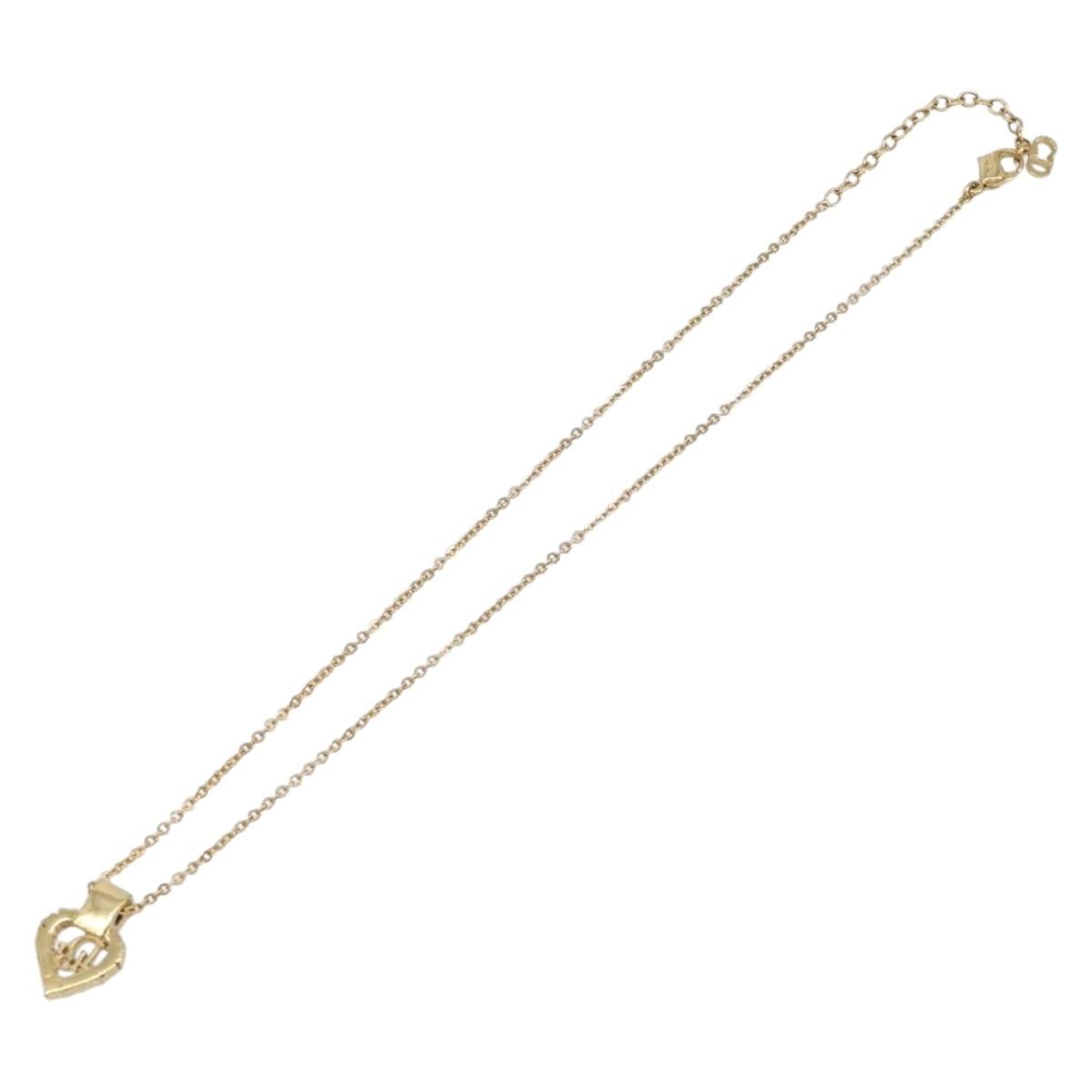 Christian Dior Logo Heart Pendant Metal, Gold, Metal, Necklace