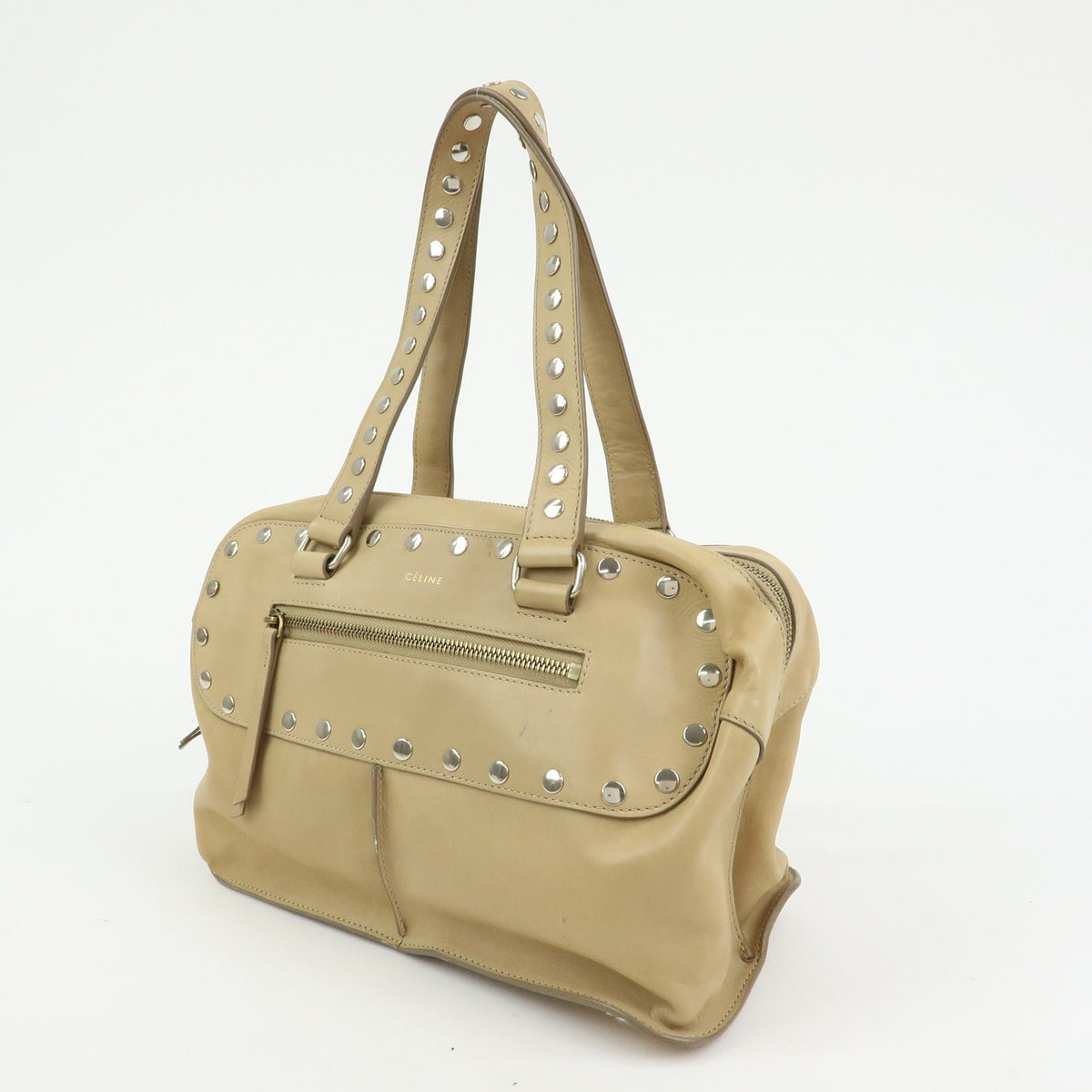 Celine Bowling Leather, Beige, Leather, Handbag