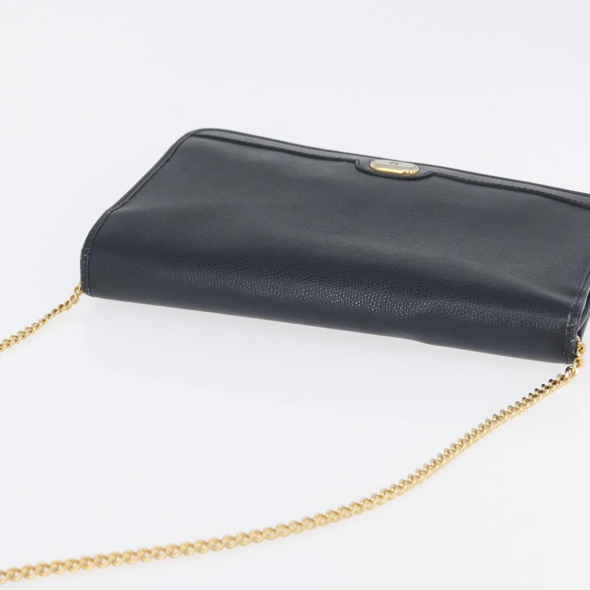 Christian Dior Vintage Chain Flap Leather, Navy, Leather, Shoulder Bag