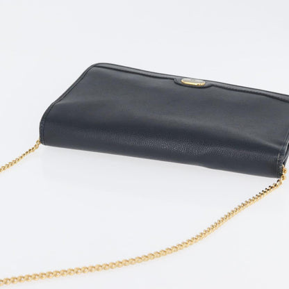 Christian Dior Vintage Chain Flap Leather, Navy, Leather, Shoulder Bag