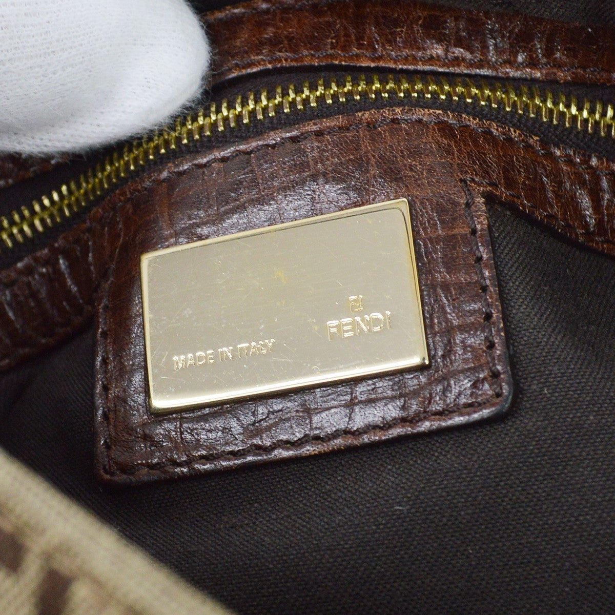 Fendi Zucchino Canvas Mamma Baguette Canvas, Brown, Canvas, Shoulder Bag