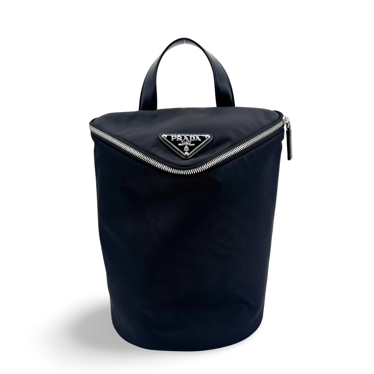 Prada Triangle Zip Sling Re-Nylon with Leather, Black, Nylon, Backpack
