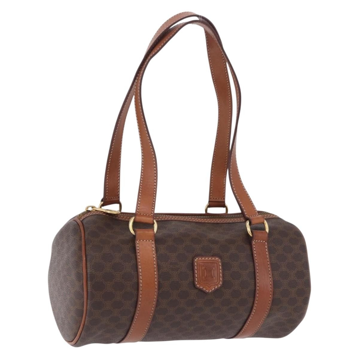 Celine Vintage Barrel Macadam Canvas & Leather, Brown, PVC, Handbag