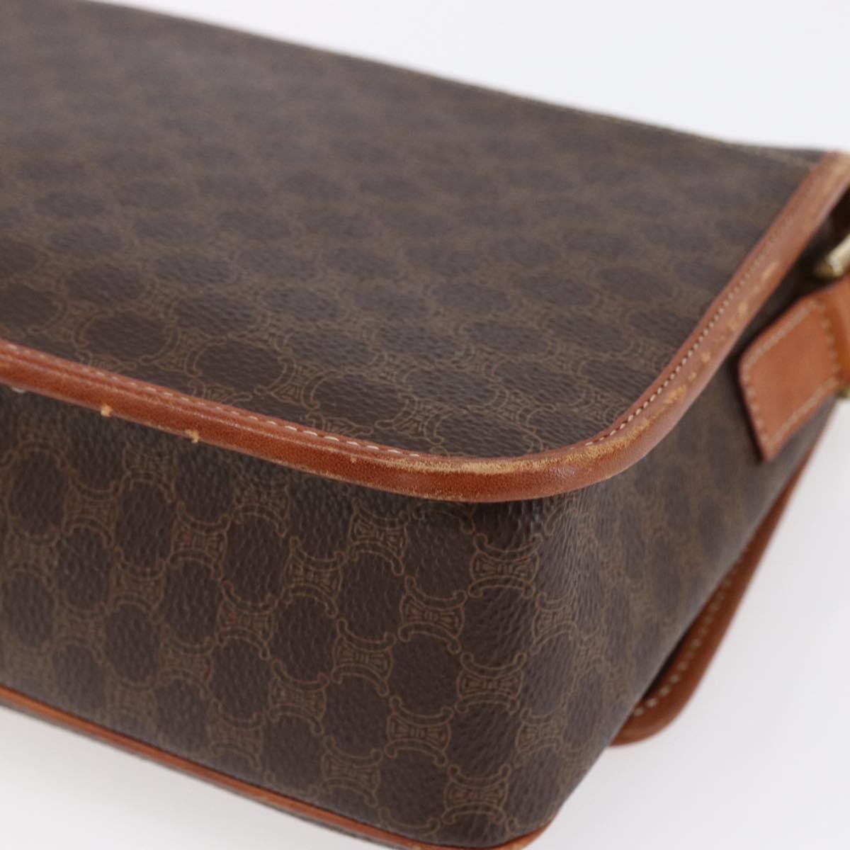 Celine Vintage Macadam Circle Logo Canvas and Leather, Brown, Canvas, Shoulder Bag