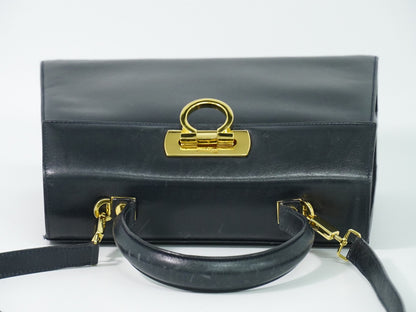 Salvatore Ferragamo Convertible Top Handle Leather, Navy, Leather, Handbag
