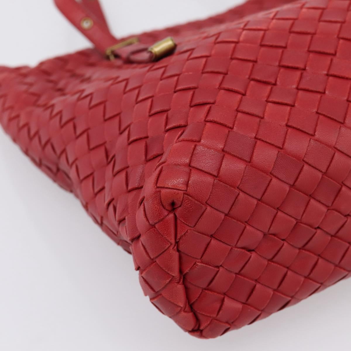 Bottega Veneta Belted Tote Intrecciato Nappa, Red, Leather, Tote Bag