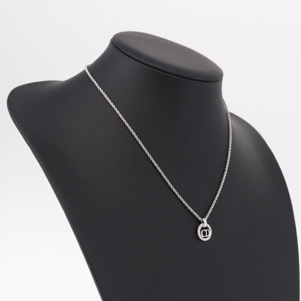Christian Dior VIntage Circle Pendant Metal, Silver, Metal, Necklace