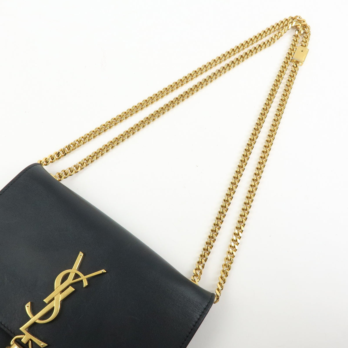 Saint Laurent Classic Monogram Tassel Leather, Black, Leather, Crossbody Bag