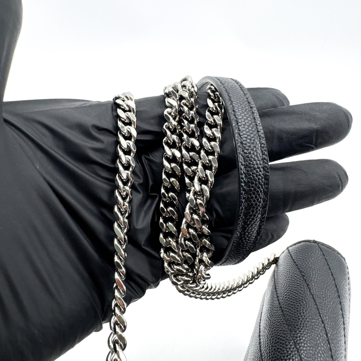 Saint Laurent Classic Monogram Wallet on Chain Matelasse Chevron Leather, Black, Leather, Crossbody Bag