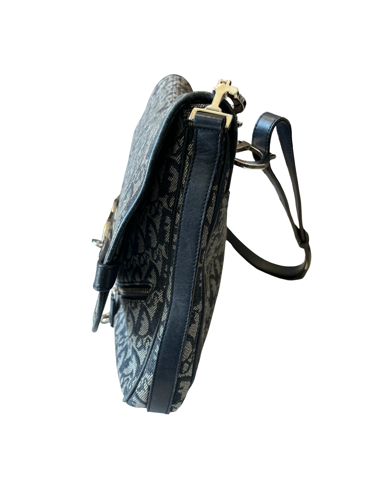 Christian Dior Vintage CD Flap Messenger Diorissimo Canvas, Navy, Canvas, Shoulder Bag
