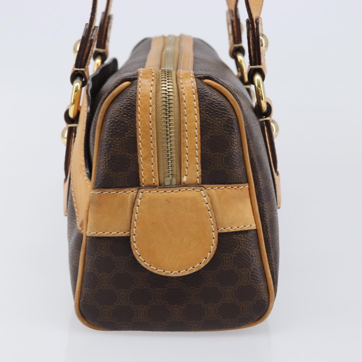 Celine Vintage Shoulder Bag Macadam Canvas & Leather, Brown, PVC, Shoulder Bag