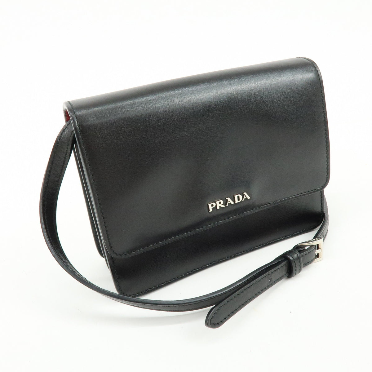 Prada Wallet on Strap City Calfskin, Black, Leather, Crossbody Bag