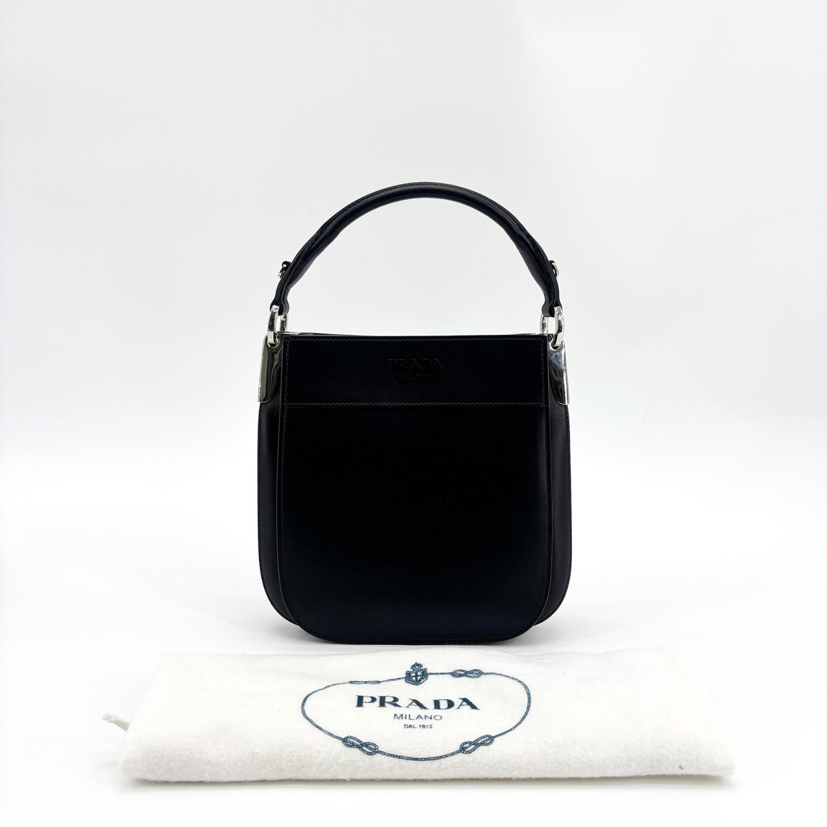 Prada Margit Calf Leather, Black, Calfskin, Shoulder Bag