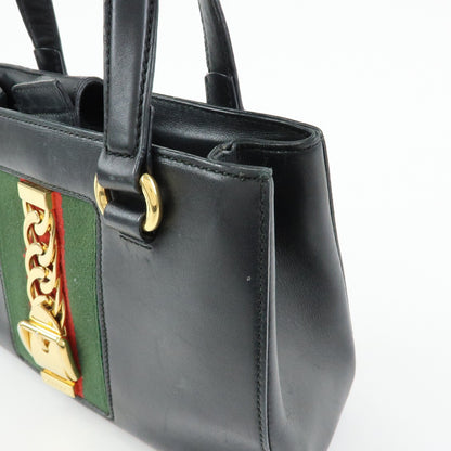Gucci Sylvie Top Handle Leather, Black, Leather, Handbag
