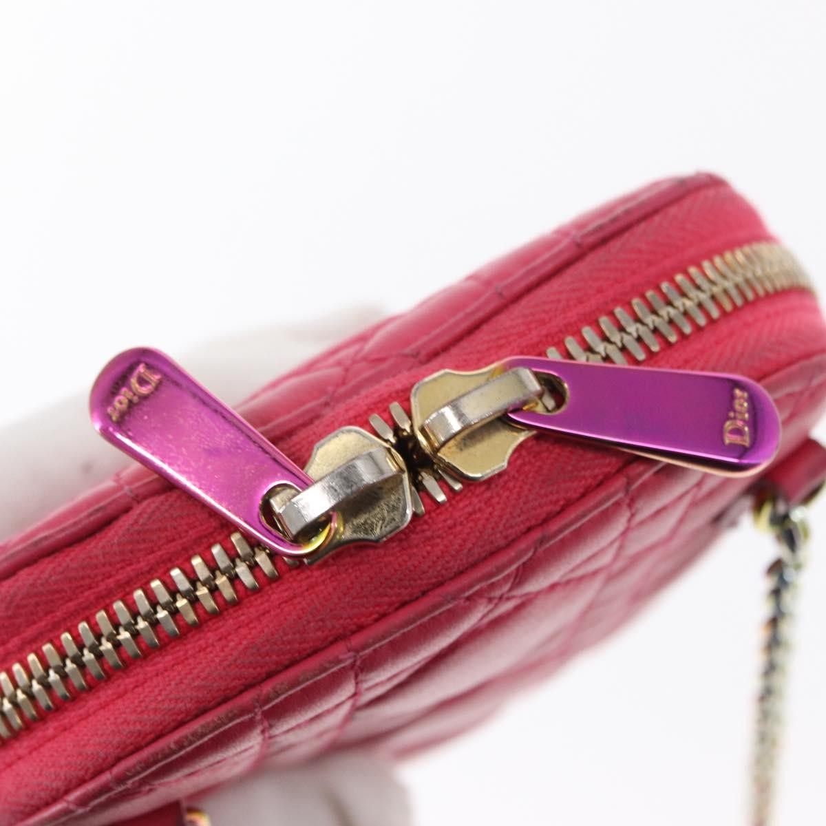 Christian Dior Lady Dior Phone Holder on Chain Cannage Quilt Lambskin, Pink, Leather, Clutch