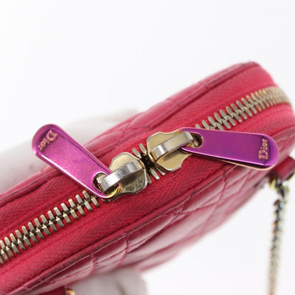 Christian Dior Lady Dior Phone Holder on Chain Cannage Quilt Lambskin, Pink, Leather, Clutch
