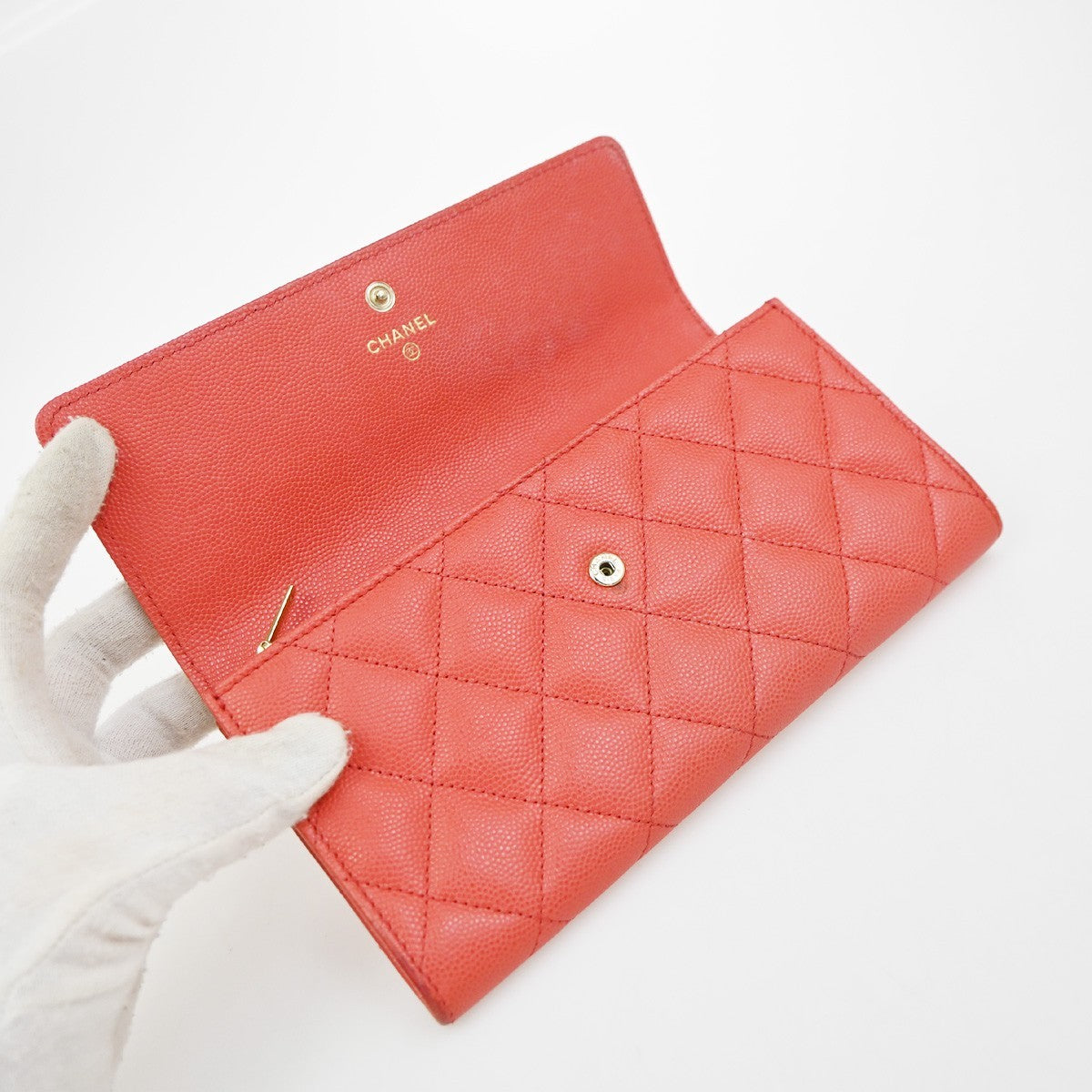 Chanel CC French Flap Quilted Calfskin, Red, Leather, Wallet
