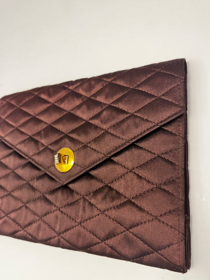 Chanel pochette vintage matelassée Satin, Burgundy, Satin, Clutch