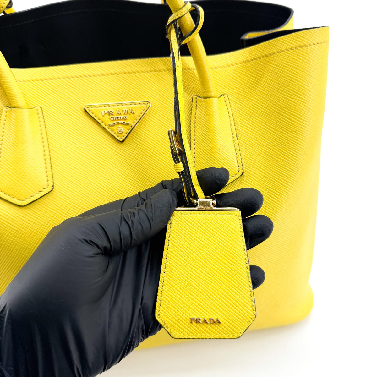 Prada Cuir Double Saffiano Leather, Yellow, Leather, Tote Bag