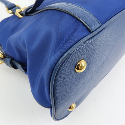 Prada Convertible Dome Satchel Tessuto with Saffiano Leather, Blue, Nylon, Handbag