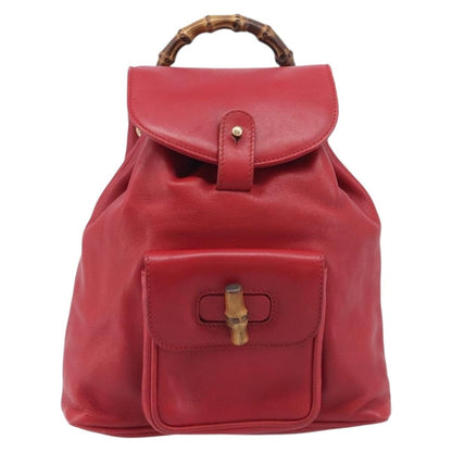 Gucci Vintage Bamboo Leather, Red, Leather, Backpack
