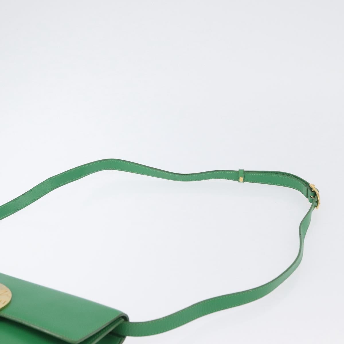 Celine Circle Logo Leather, Green, Leather, Shoulder Bag