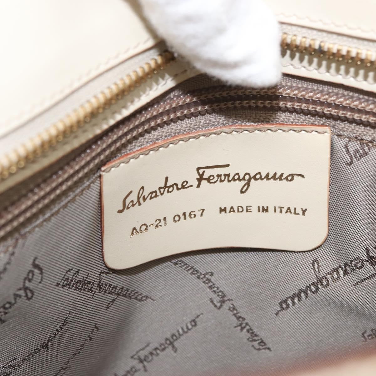 Salvatore Ferragamo Double Gancini Side Buckle Tote Leather, Beige, Leather, Handbag
