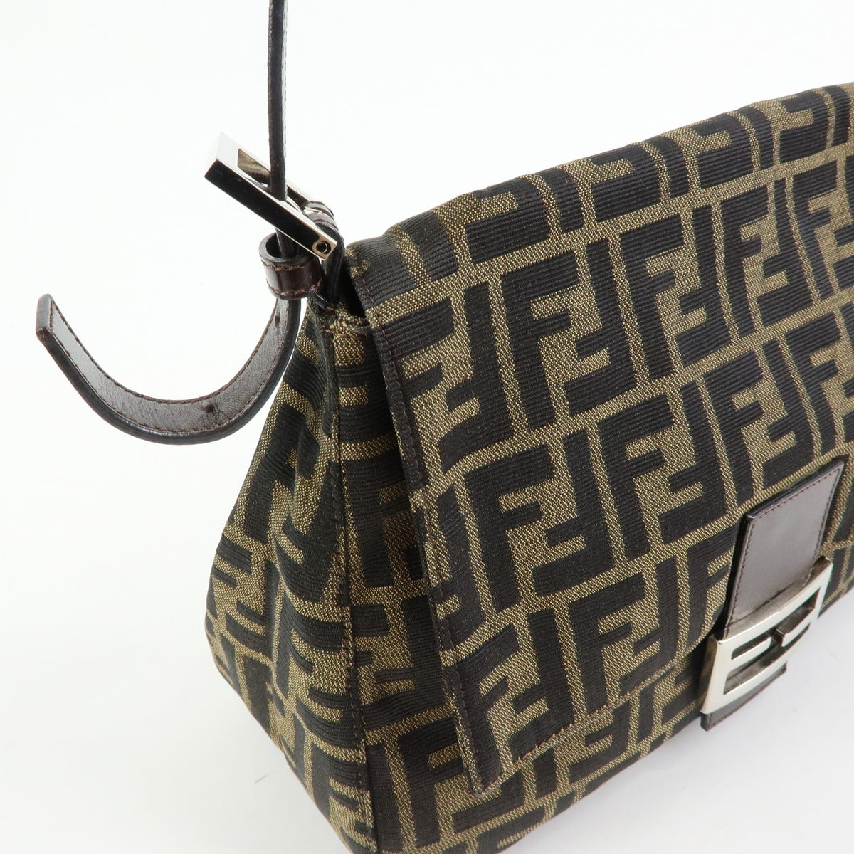 Fendi Zucchino Mamma Baguette Canvas, Brown, Canvas, Shoulder Bag