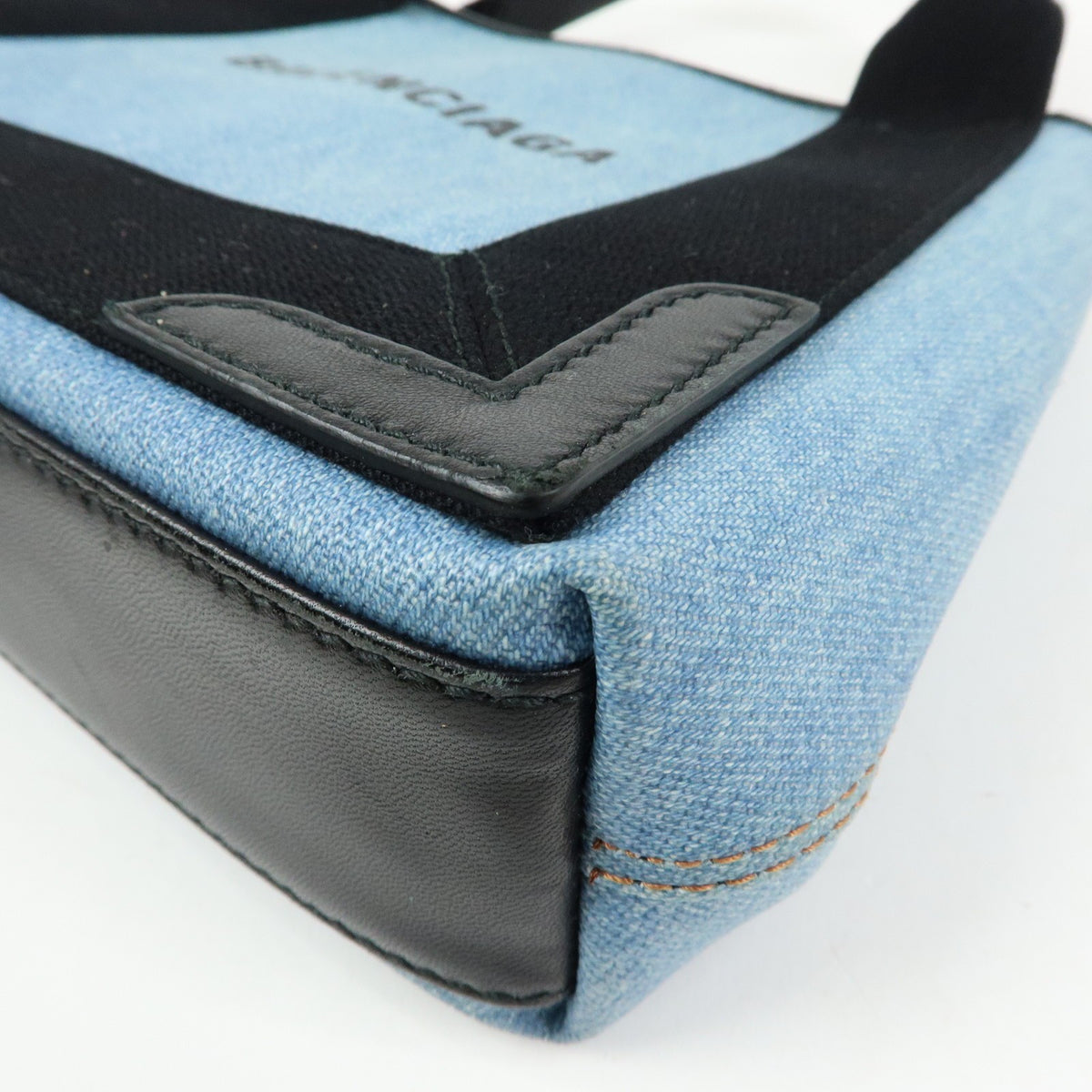 Balenciaga Navy Cabas Coated Denim with Leather, Blue, PVC, Tote Bag