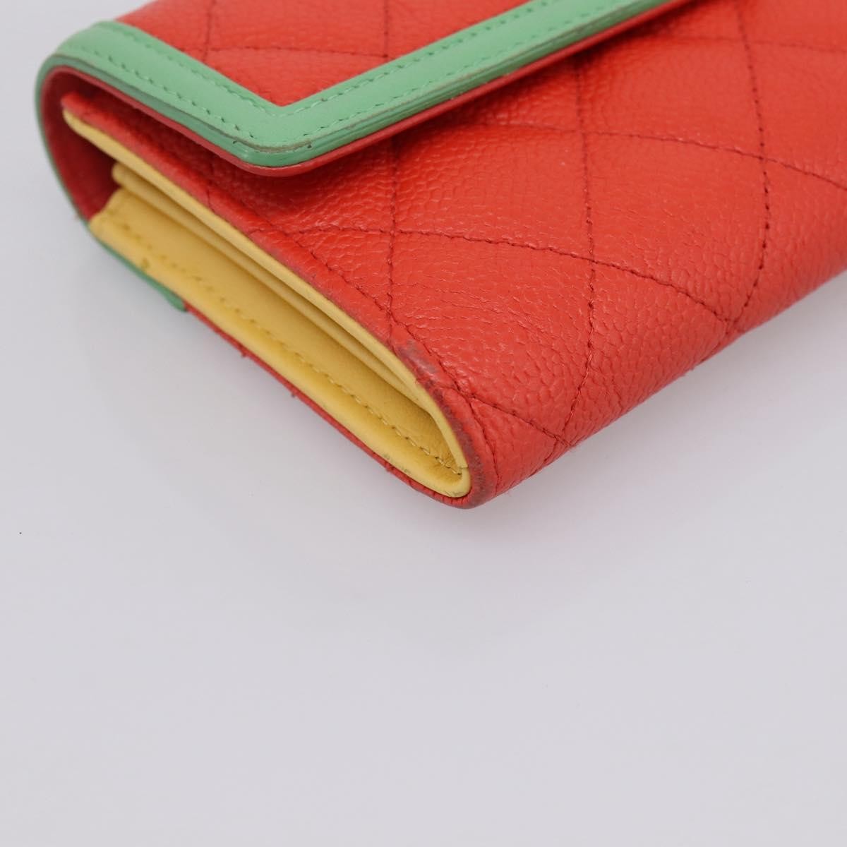 Chanel Filigree Flap Quilted Caviar, Red, Leather, Wallet