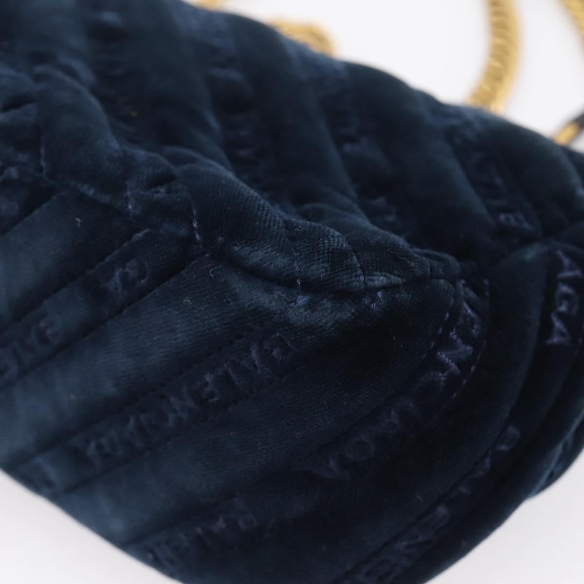 Balenciaga BB Chain Round Quilted Velvet, Navy, Velvet, Shoulder Bag