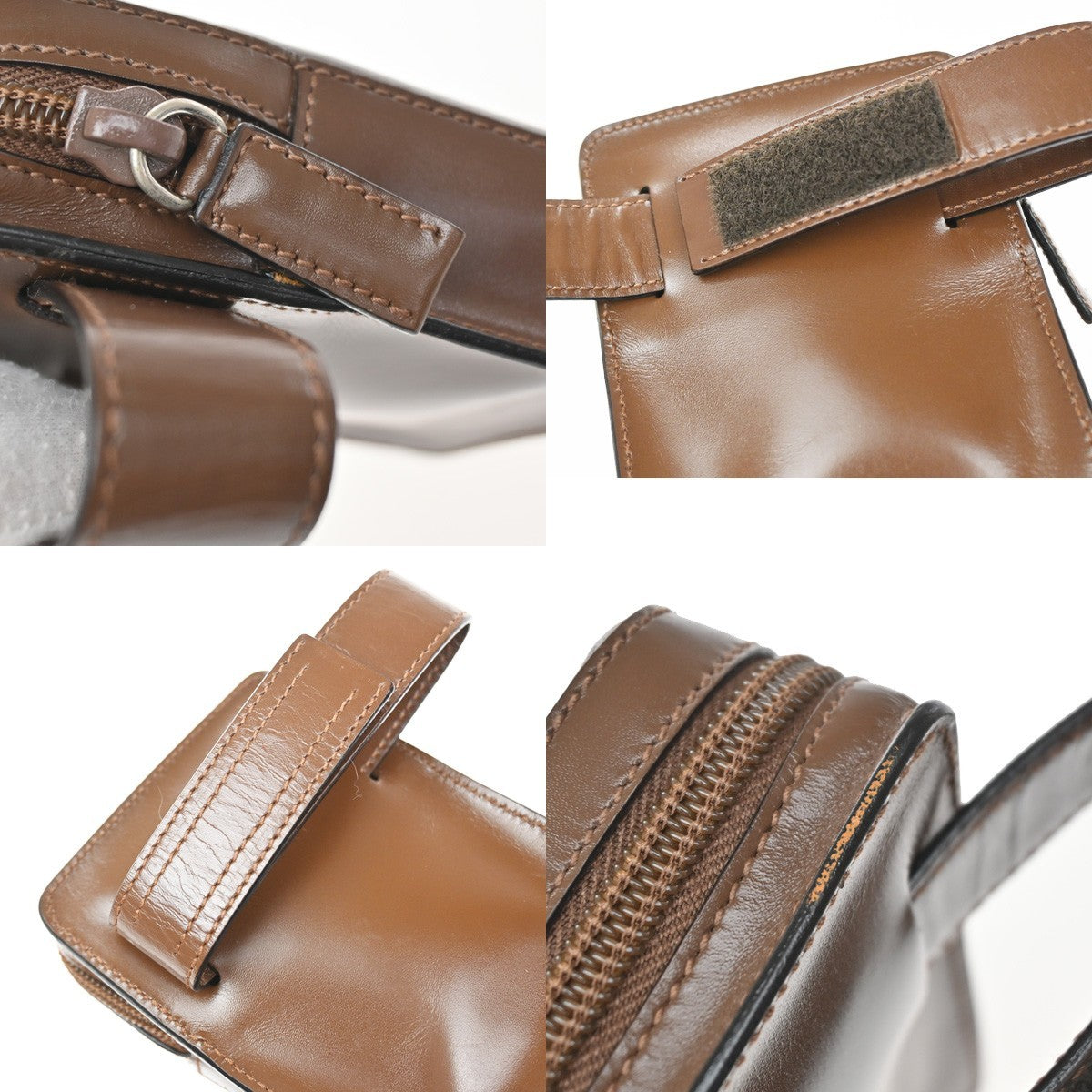 Prada Logo Pouch Leather, Brown, Leather, Clutch