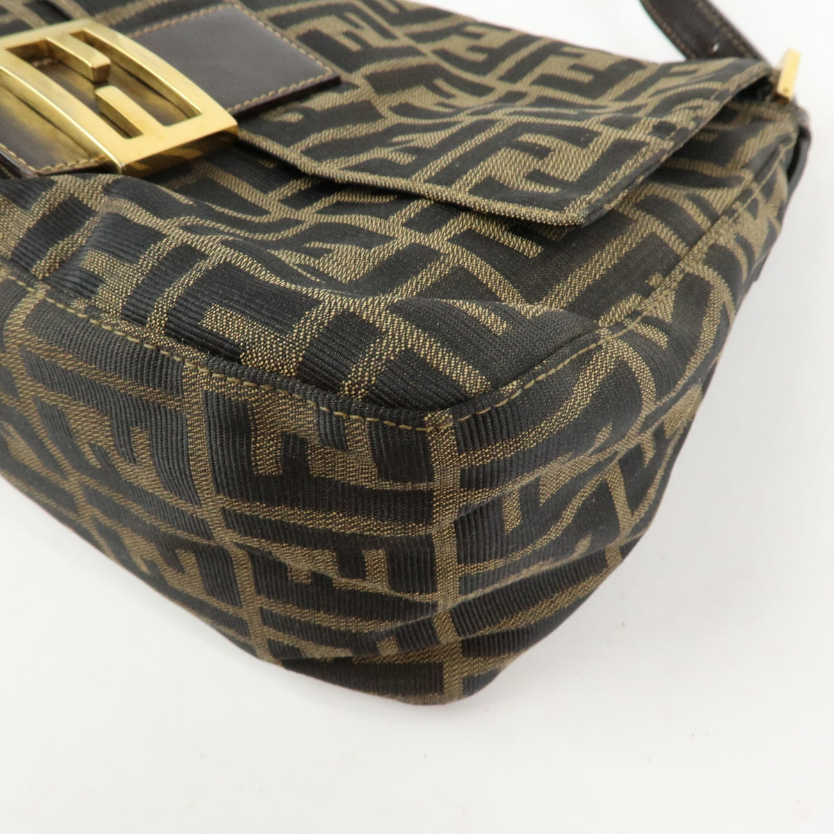Fendi Round Flap Baguette Zucca Canvas, Brown, Canvas, Shoulder Bag