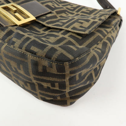 Fendi Round Flap Baguette Zucca Canvas, Brown, Canvas, Shoulder Bag