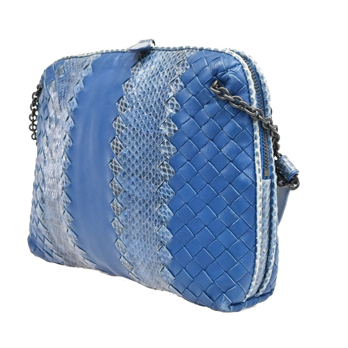 Bottega Veneta Nodini Embroidered Intrecciato Nappa, Blue, Leather, Shoulder Bag