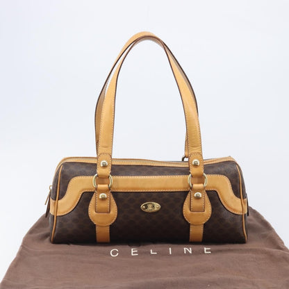 Celine Vintage Shoulder Bag Macadam Canvas & Leather, Brown, PVC, Shoulder Bag