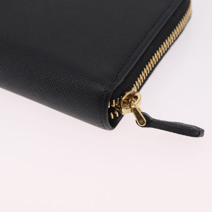 Prada Zip Around Tab Saffiano Leather, Black, Leather, Wallet