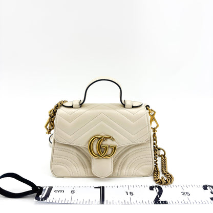 Gucci GG Marmont Top Handle Flap Matelasse Leather, White, Leather, Handbag