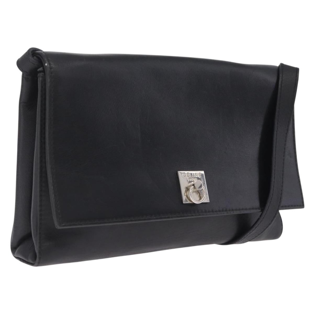 Celine Shoulder Leather, Black, Leather, Shoulder Bag