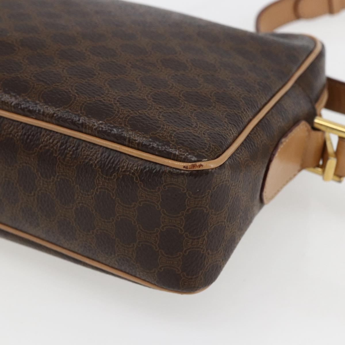 Celine Vintage Macadam Canvas and Leather, Brown, Canvas, Shoulder Bag