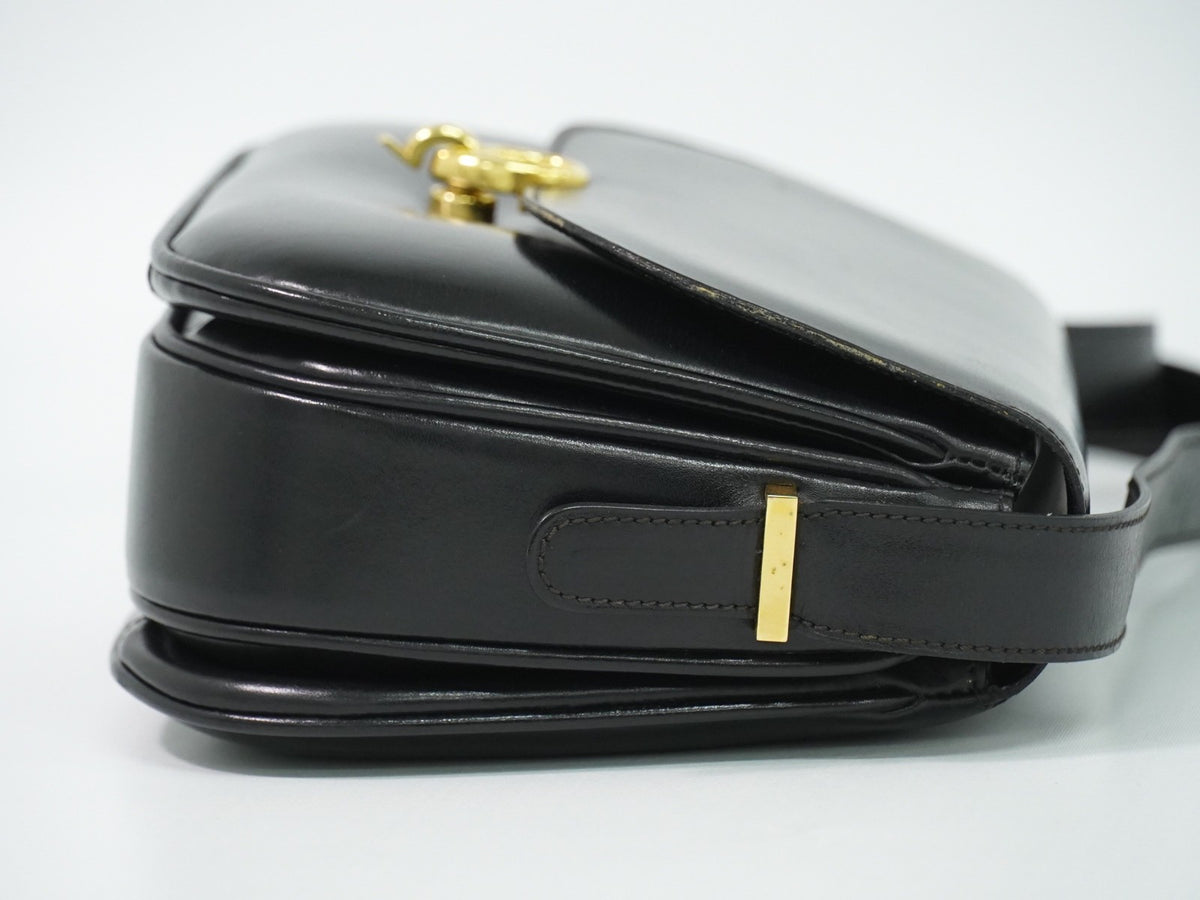 Celine Shoulder Leather, Black, Leather, Shoulder Bag