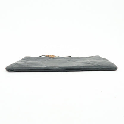 Gucci Bamboo Zip Pouch (Outlet) Leather, Black, Leather, Clutch
