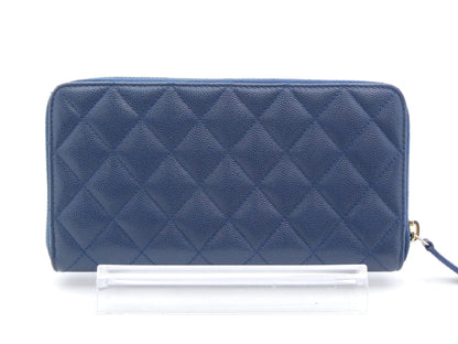 Chanel Matelasse Wallet Zippy CC, Navy, Leather, Wallet