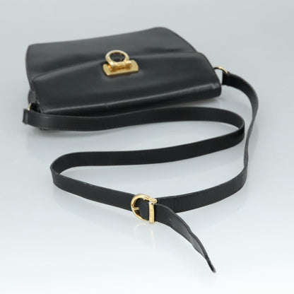 Salvatore Ferragamo Gancini Flap Leather, Black, Leather, Shoulder Bag