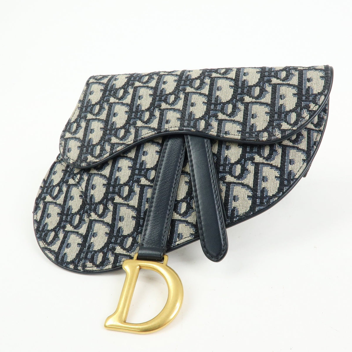 Christian Dior Saddle Belt Oblique Canvas, Navy, Canvas, Handbag